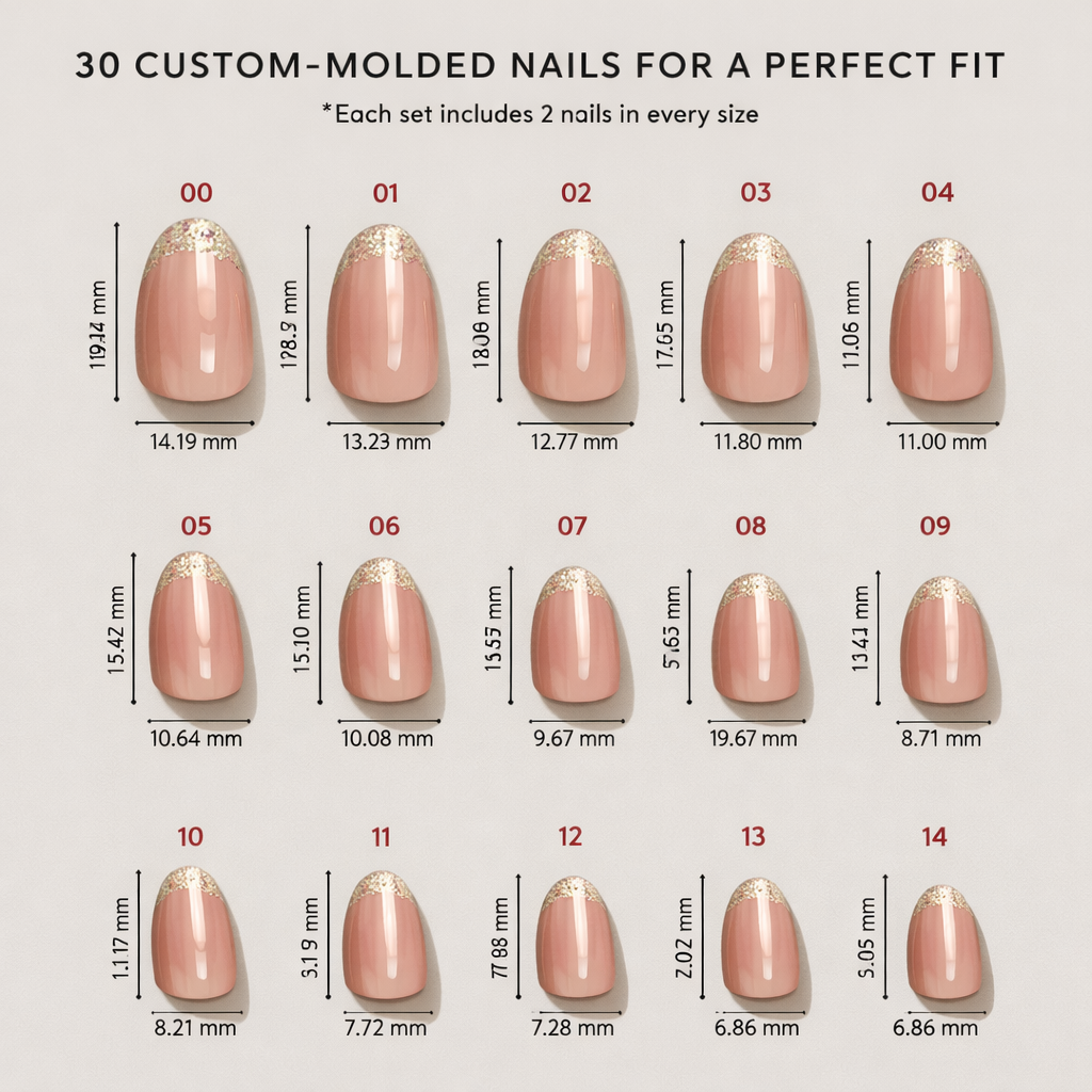 Golden Dream - Nude Almond with Sparkle Tips Nails