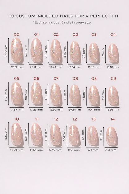 Sunlit Sparkle - Nude Long Almond Glitter Press-On Nails | Iconic.Press