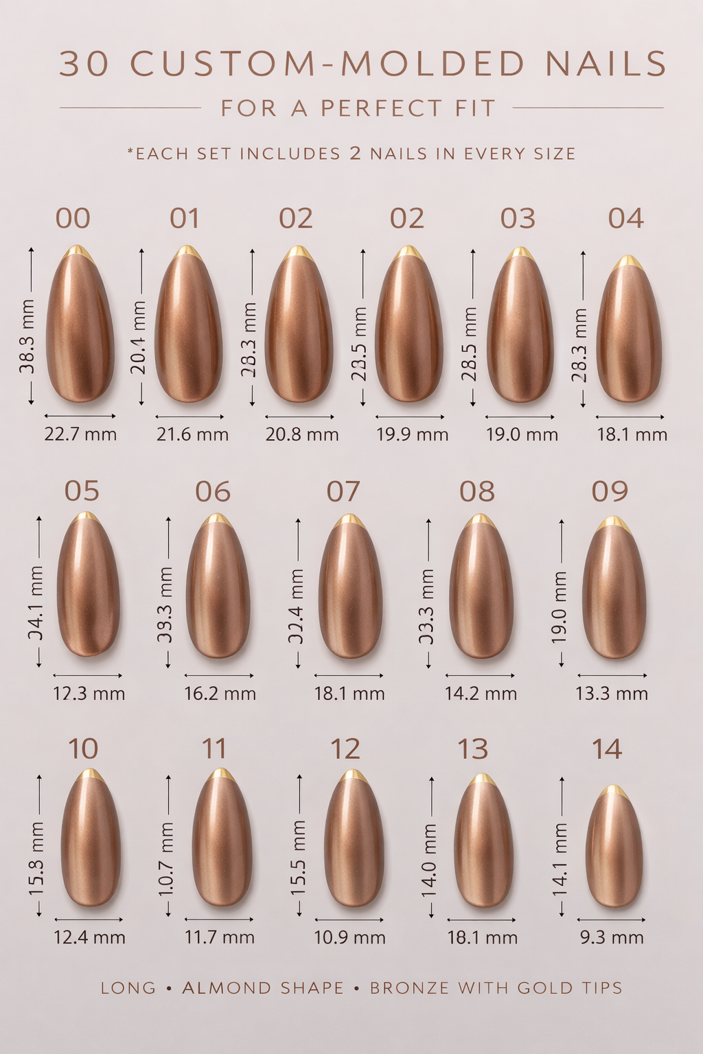 Radiance - Bronze & Gold Long Almond Press-On Nails | Iconic.Press