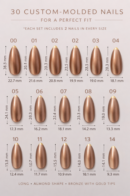 Radiance - Bronze & Gold Long Almond Press-On Nails | Iconic.Press