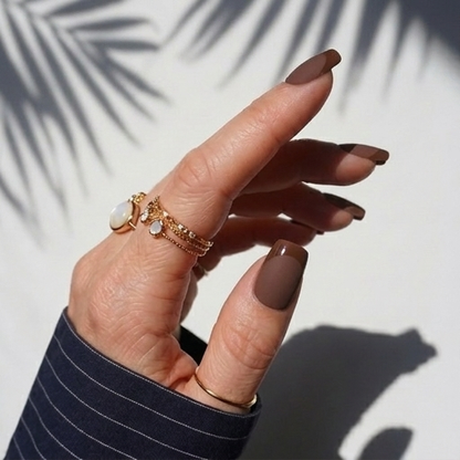 Cocoa Luxe - Brown Matte & Gloss Square Press-On Nails | Iconic.Press