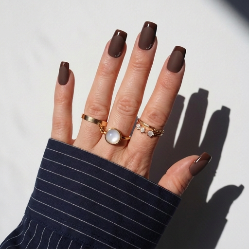 Cocoa Luxe - Brown Matte & Gloss Square Press-On Nails | Iconic.Press