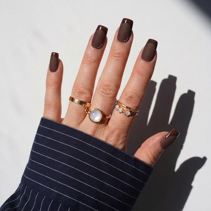 Cocoa Luxe - Brown Matte & Gloss Square Press-On Nails | Iconic.Press