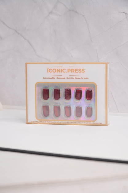 Ruby - Glassy Red Cat Eye Press-On Nails | Iconic.Press