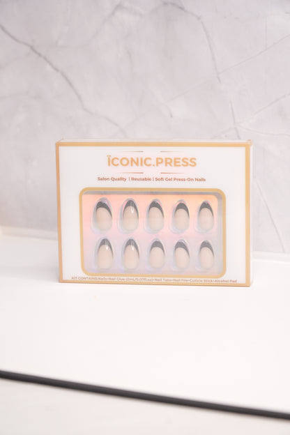 Midnight - Black Almond French Press-On Nails | Iconic.Press