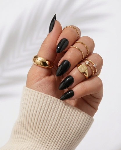 Dark Desire - Black Long Almond Press-On Nails | Iconic.Press