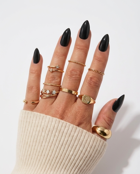 Dark Desire - Black Long Almond Press-On Nails | Iconic.Press