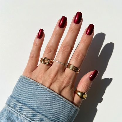 Ruby - Glassy Red Cat Eye Press-On Nails | Iconic.Press
