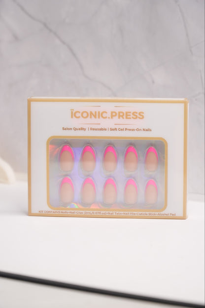 Candy Kiss - Hot Pink French Almond Press-On Nails | Iconic.Press
