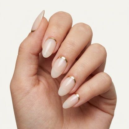 Golden Edge - Nude Almond Press-On Nails with Gold Trim | Iconic.Press