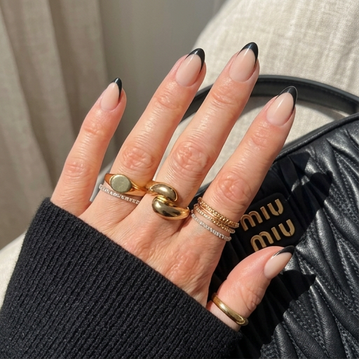 Midnight - Black Almond French Press-On Nails | Iconic.Press