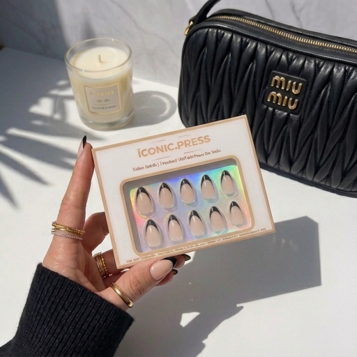 Midnight - Black Almond French Press-On Nails | Iconic.Press
