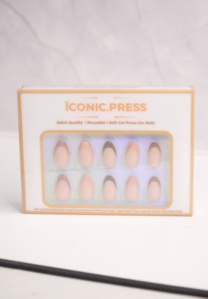 Mocha Muse - Beige & Brown French Almond Press-On Nails | Iconic.Press