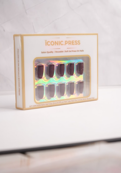 Wine Luxe - Burgundy Matte & Gloss Square Press-On Nails | Iconic.Press