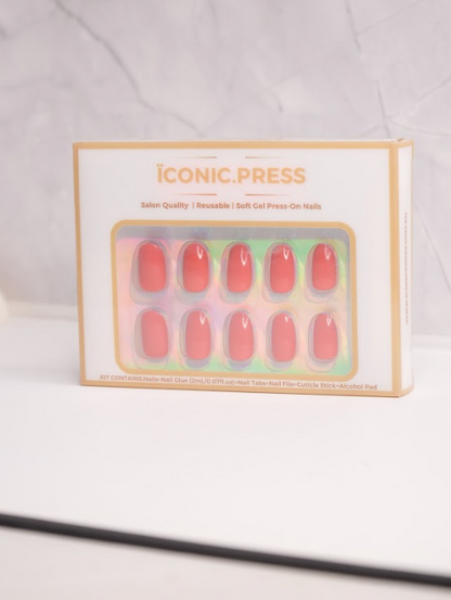 Coral Kiss - Short Oval Coral Press-On Nails | Iconic.Press