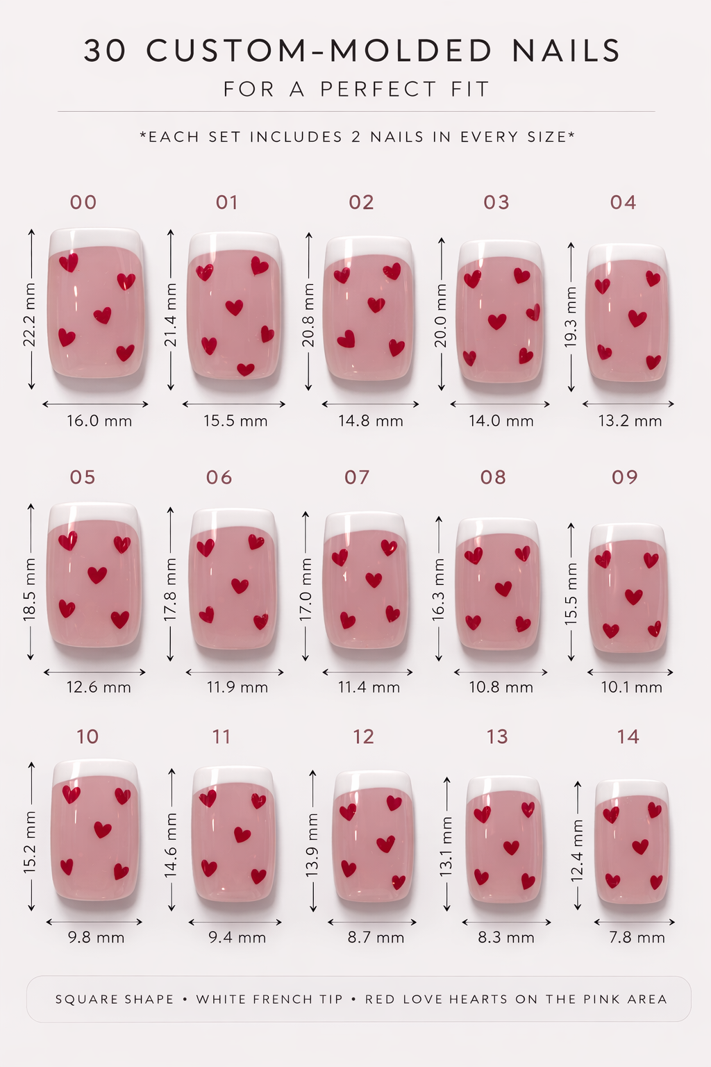 Lovebird - Heart French Square Press-On Nails | Iconic.Press
