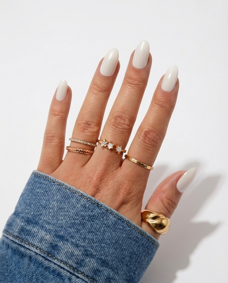 Snow Queen - White Long Almond Press-On Nails | Iconic.Press
