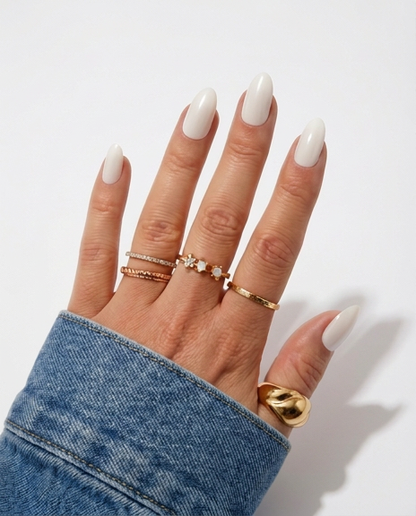 Snow Queen - White Long Almond Press-On Nails | Iconic.Press