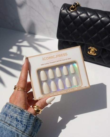 Snow Queen - White Long Almond Press-On Nails | Iconic.Press