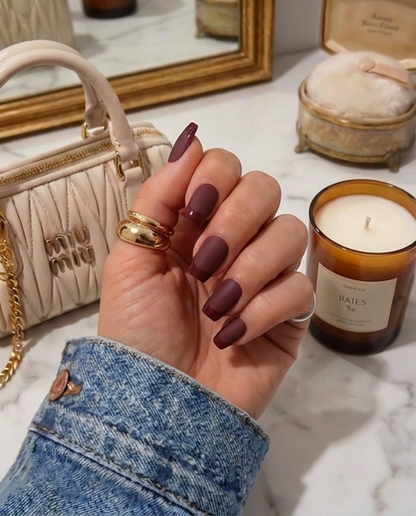 Wine Luxe - Burgundy Matte & Gloss Square Press-On Nails | Iconic.Press