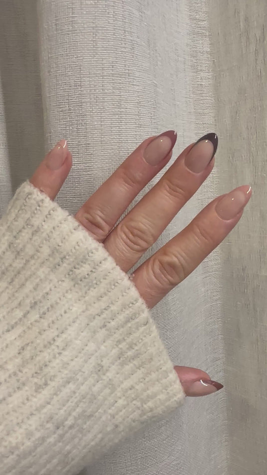 Mocha Muse - Beige & Brown French Almond Nails