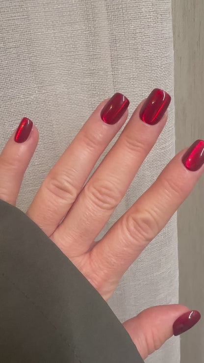 Ruby - Glassy Red Cat Eye Nails