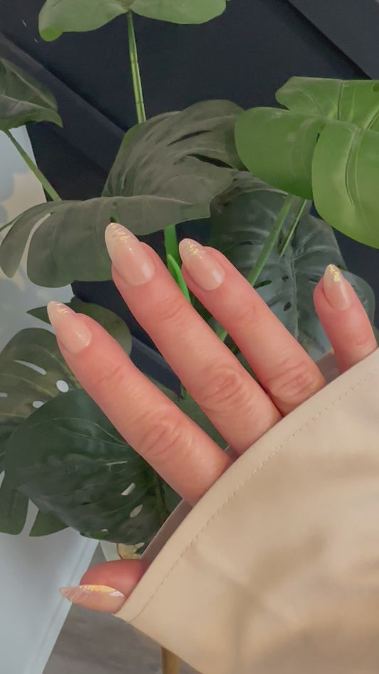 Golden Dream - Nude Almond with Sparkle Tips Nails